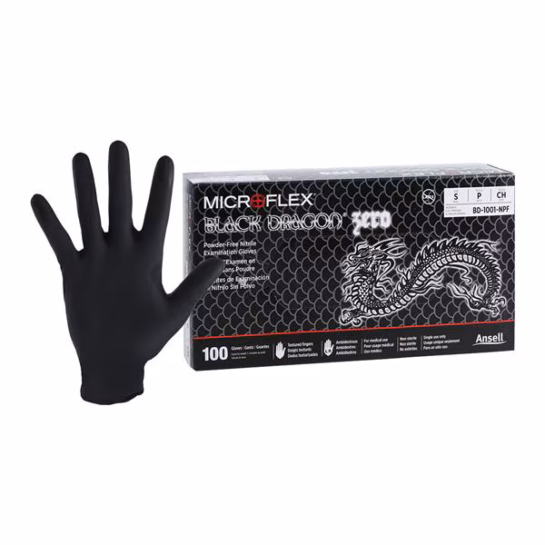 MICROFLEX Black Dragon Zero Nitrile Exam Gloves Small Black Non-Sterile 1401724