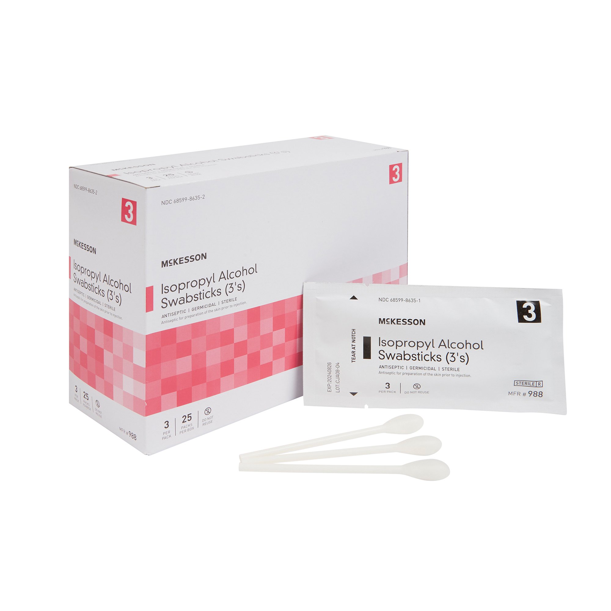 SWABSTICK, ALCHL STR 3/PK 25PK/BX Mckesson Medical and Surgical Inc 988