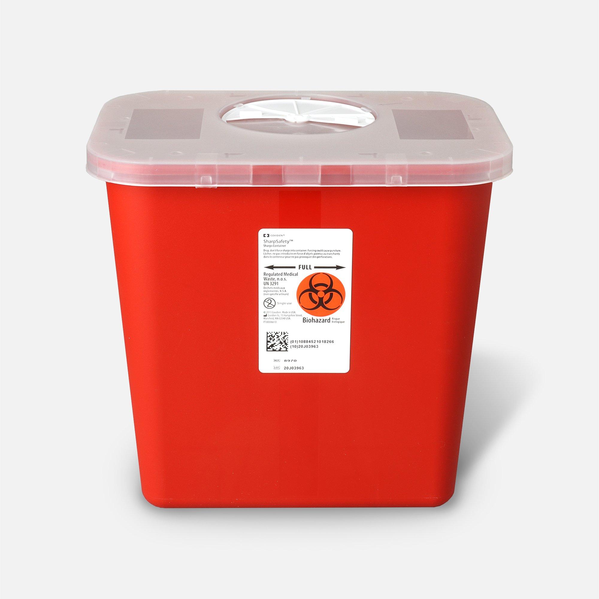 Sharps Container 2gal Red/Clear 10-3/10x7x10-1/10" Rotor Lid Each, 20 EA/CA 0320-150R-HS