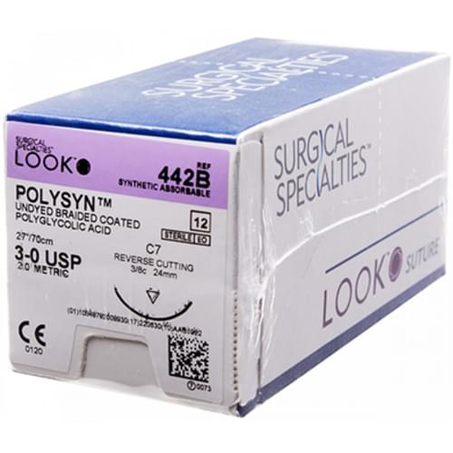 Polysyn Suture 3-0 27" Polyglycolic Acid Braid C-7 Undyed 12/Bx