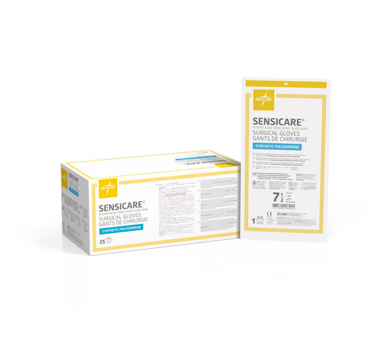 SensiCare Aloe Polyisoprene Surgical Gloves 7.5 White 25Pr/Box, 4 BX/CA Medline Industries Inc
