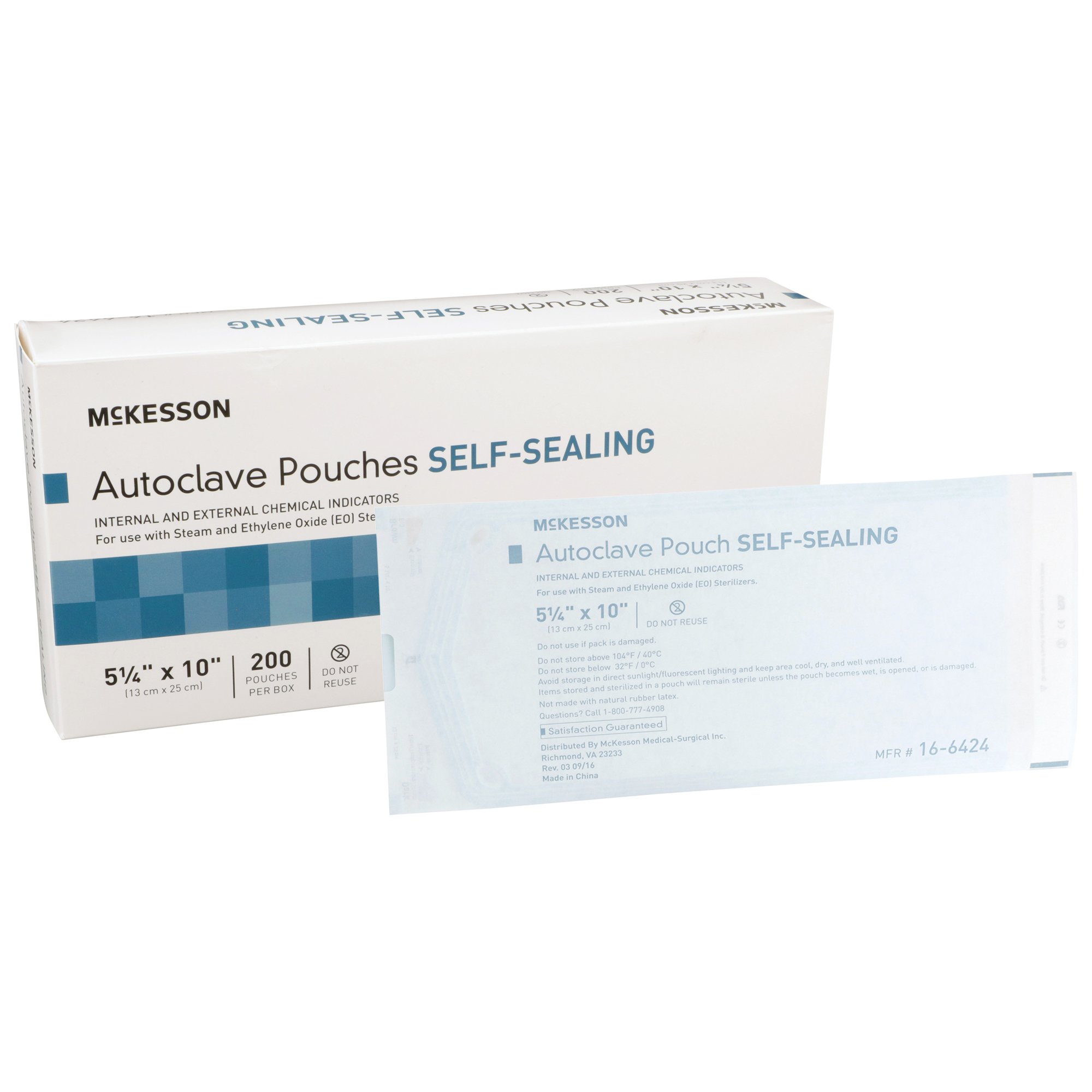 Sterilization Pouch McKesson Ethylene Oxide (EO) Gas / Steam 5-1/4 X 10 Inch White / Blue Self Seal